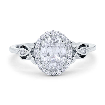 Oval Engagement Ring Halo Simulated Cubic Zirconia 925 Sterling Silver